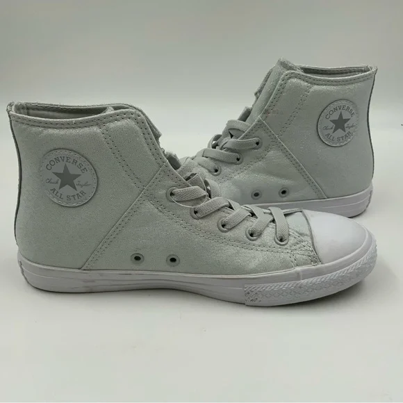 Converse All Star High Top Zipper Silver Glitter Sneakers. Juniors Size 6. - Picture 1 of 8
